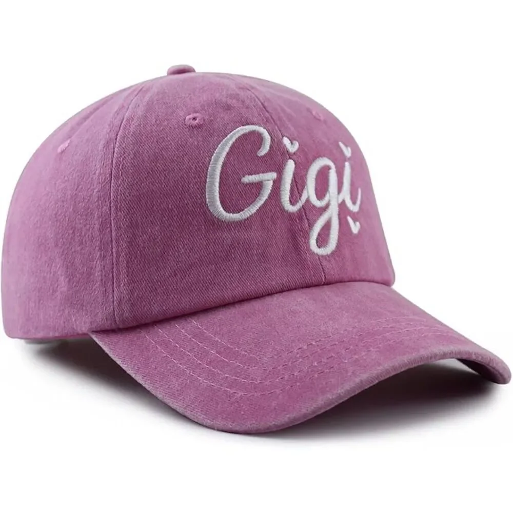 Unisex Pink Washed 100% Cotton Gigi Embroidered Adjustable Classic Baseball Cap